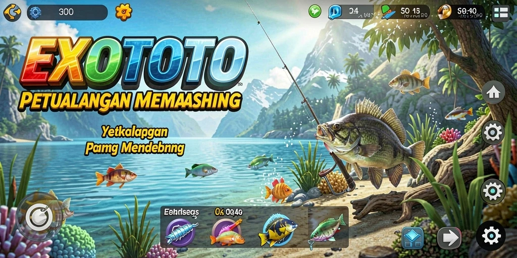 Screenshot EXOTOTO menunjukkan momen seru saat menangkap ikan di laut.
