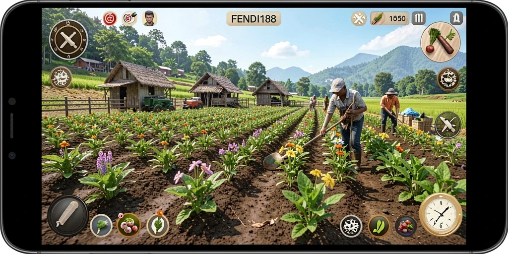Screenshot FENDI188 menampilkan kebun indah dengan tanaman subur.