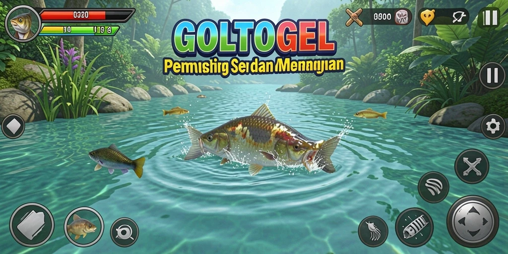 Screenshot gameplay GOLTOGEL menampilkan aksi seru memancing di lautan.