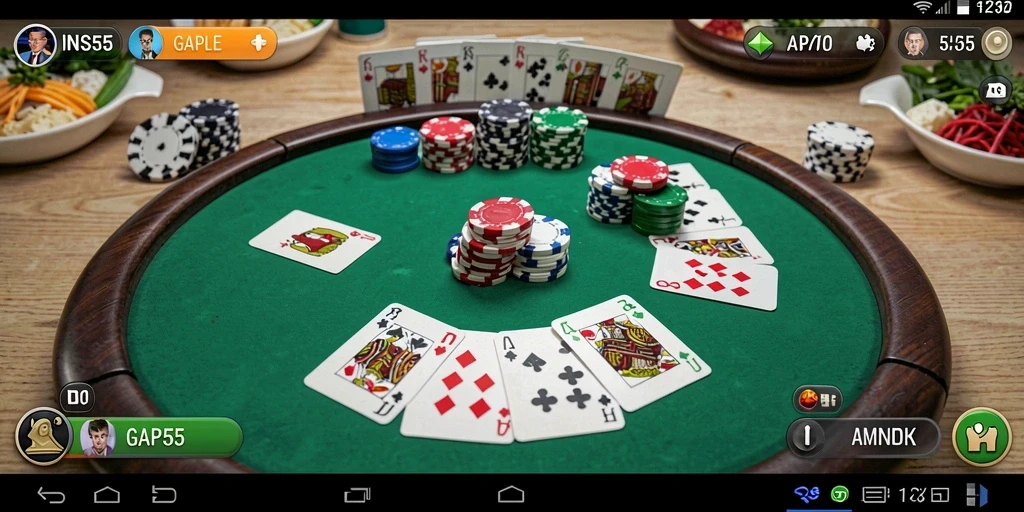 Screenshot dari gameplay INS55 yang menampilkan suasana Gaple yang seru.